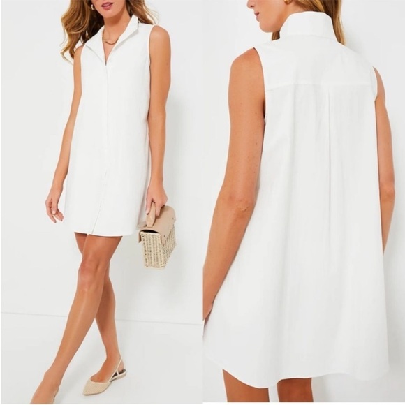 Tuckernuck Dresses & Skirts - Tuckernuck Charlie White Collared Sleeveless Shirt Dress Size L